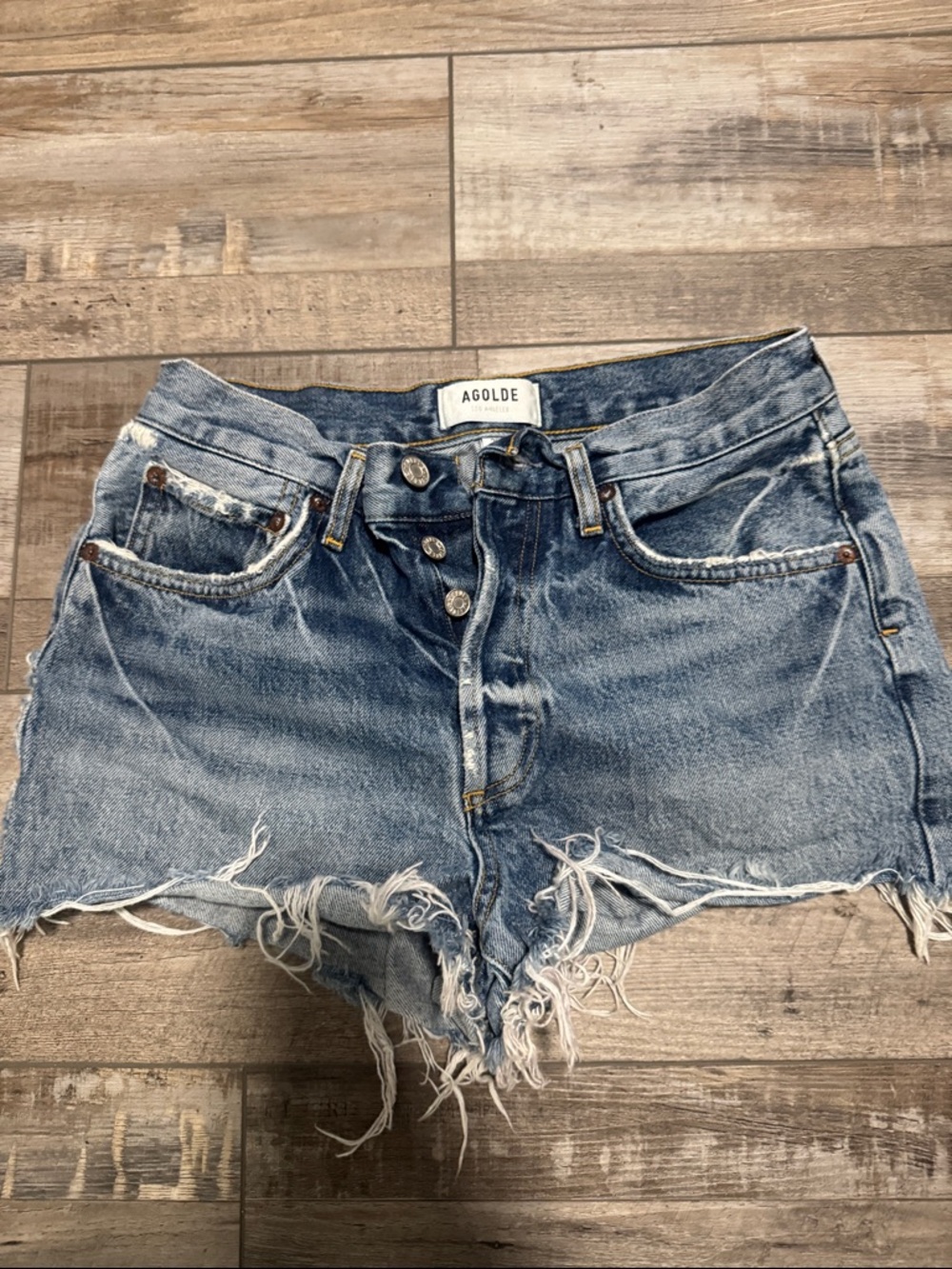 Agolde Light Blue Distressed Cutoff Denim Shorts